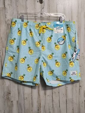 Beach Bros Light Blue Pineapples Swim trunk Board Shorts Size 2XL